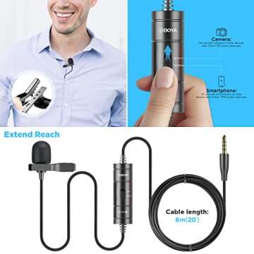 BOYA BY-M1S Professional Lavalier Lapel Microphone Omnidirectional Condenser Mic for iPhone Android Smartphone DSLR Camera, Camcorders, Audio Recorders, PC Laptop Recording