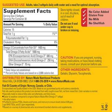 Nature Made Extra Strength Burp Less Omega 3 Fish Oil 1400 mg Minis, Fish Oil Supplements as Ethyl Esters for Healthy Heart, Brain and Eyes Support, Omega 3 Supplement, 60 Softgels, 30 Day Supply