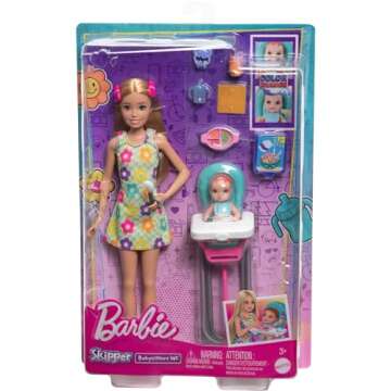 Barbie Skipper Doll & Playset with Accessories, Babysitting Set Themed to Mealtime, Color-Change Toy Play