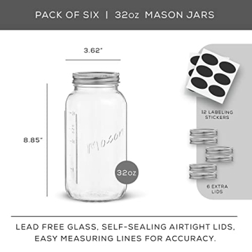 32 Oz Mason Jars Set - Versatile Storage & Crafting