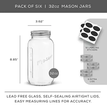 32 Oz Mason Jars Set - Versatile Storage & Crafting