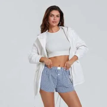 Women's Y2K Lounge Shorts Cute Soft Elastic Low Waist Plaid Print Button Front Pajama Bottoms Boxer ...