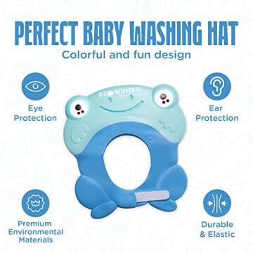 Walnut Tree Baby - Baby Bath Visor with Strap, Bath Visor for Toddlers, Adjustable Shower Visor, Multipurpose Baby Bath Hat Shield, Nose, Ears, & Eye Protector for Shower, Sky Blue