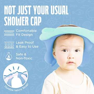 Walnut Tree Baby - Baby Bath Visor with Strap, Bath Visor for Toddlers, Adjustable Shower Visor, Multipurpose Baby Bath Hat Shield, Nose, Ears, & Eye Protector for Shower, Sky Blue