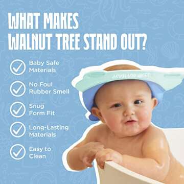 Walnut Tree Baby - Baby Bath Visor with Strap, Bath Visor for Toddlers, Adjustable Shower Visor, Multipurpose Baby Bath Hat Shield, Nose, Ears, & Eye Protector for Shower, Sky Blue