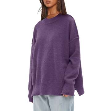 Darong Women Oversized Fuzzy Knit Sweater Long Sleeve Crew Neck Pullover Sweaters Fall Cloth 9101 Pu...