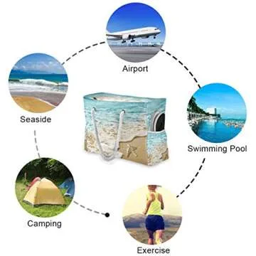 senya Large Beach Bags Totes Swim Canvas Tote Shoulder Bag Water Resistant Bags for Gym Travel Daily (Sandy Beach Starfish)