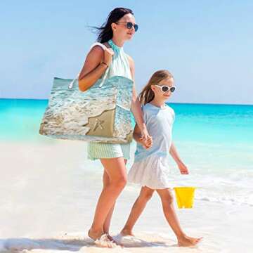 senya Large Beach Bags Totes Swim Canvas Tote Shoulder Bag Water Resistant Bags for Gym Travel Daily (Sandy Beach Starfish)