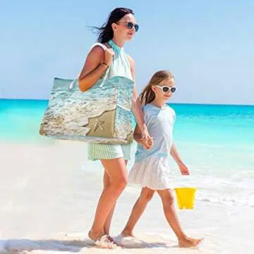 senya Large Beach Bags Totes Swim Canvas Tote Shoulder Bag Water Resistant Bags for Gym Travel Daily (Sandy Beach Starfish)