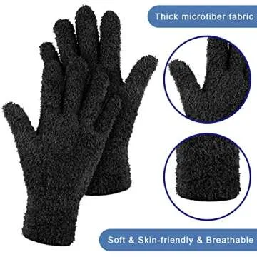 Patelai 3 Pairs Microfiber Dusting Gloves Washable Reusable Cleaning Mittens Gloves for Women(Medium,Black)