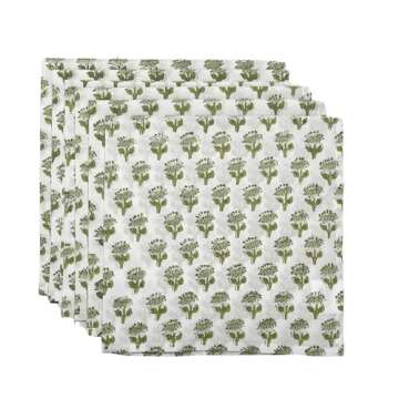 CPC Cloth Napkins Set of 6 Cotton Printed Dinner Block Print Napkins I Wedding Cocktail Cloth Floral Napkins I 18x18 in I Emerald Green