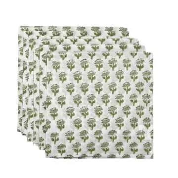 CPC Cloth Napkins Set of 6 Cotton Printed Dinner Block Print Napkins I Wedding Cocktail Cloth Floral Napkins I 18x18 in I Emerald Green