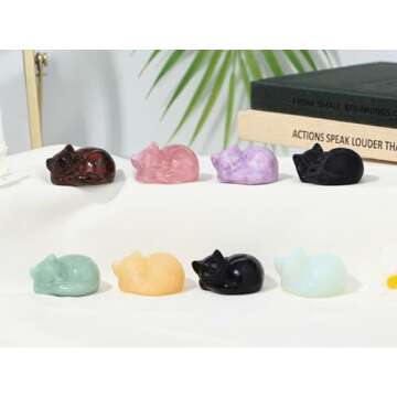 LAIDANLA Black Obsidian Sleeping Cat Statue Healing Crystals Hand Carved Cute Kitten Figurine Sculpture 1.6" Glossy Gemstone Decor Polished Stone Reiki Office Room Bedroom Desk Home Decoration Gifts