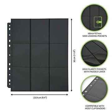 Vault X Sideloaders - 9-Pocket A4 Trading Card Binder Pages Storage Wallet - Double-Sided Side-Loading Pockets for 900 Card Capacity for TCG CCG (50 Pages)