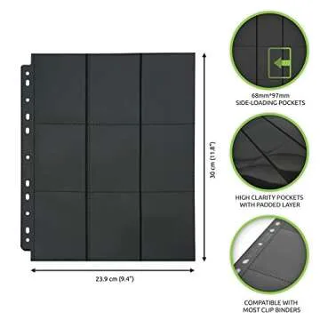 Vault X Sideloaders - 9-Pocket A4 Trading Card Binder Pages Storage Wallet - Double-Sided Side-Loading Pockets for 900 Card Capacity for TCG CCG (50 Pages)