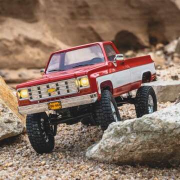 BEEZRC FMS 1/18 RC Crawler FCX18 Chevy K10 RC Truck RTR RC Car Official Licensed Model Car 8km/h 4WD 900mAh Hobby RC Cars Remote Control Car with LED Lights Vehicle 4-Ch 2.4GHz Transmitter (Red)