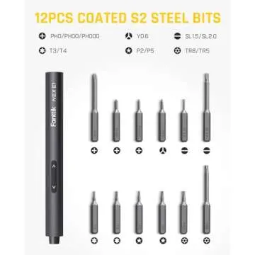 Fanttik NEX E1 3.7V Mini Electric Screwdriver Precision Screwdriver, 12 Bits, 0.2N.m Torque Setting, Max. 3 N.m, Magnetic Storage, 5/32''Hex, Repair Tool Set for Phone Camera Laptop Watch