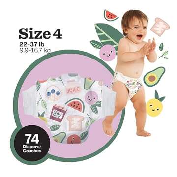 Hello Bello Diapers, Size 4 (22-37 lbs), 74 Count of Premium Disposable Baby Diapers in Wildcats and Snacktime Designs, Hypoallergenic with Soft, Cloth-Like Feel