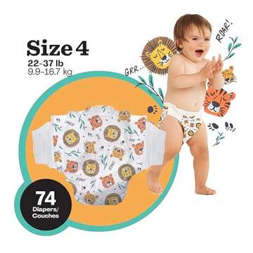 Hello Bello Diapers, Size 4 (22-37 lbs), 74 Count of Premium Disposable Baby Diapers in Wildcats and Snacktime Designs, Hypoallergenic with Soft, Cloth-Like Feel