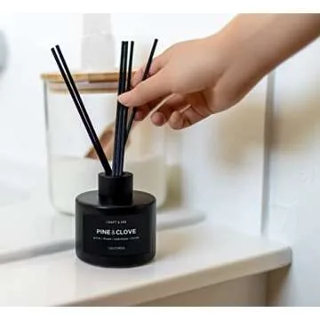 Craft and Kin Fall Reed Diffuser, Black Reed Diffuser Set, Home Fragrance Diffuser, Mens Reed Diffusers for Home, Oil Diffuser Sticks, Oil Diffuser with Sticks, Reed Diffuser for Men, Pine & Clove