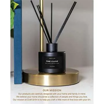 Craft and Kin Fall Reed Diffuser, Black Reed Diffuser Set, Home Fragrance Diffuser, Mens Reed Diffusers for Home, Oil Diffuser Sticks, Oil Diffuser with Sticks, Reed Diffuser for Men, Pine & Clove