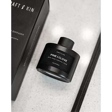 Craft and Kin Fall Reed Diffuser, Black Reed Diffuser Set, Home Fragrance Diffuser, Mens Reed Diffusers for Home, Oil Diffuser Sticks, Oil Diffuser with Sticks, Reed Diffuser for Men, Pine & Clove