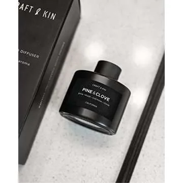 Craft and Kin Fall Reed Diffuser, Black Reed Diffuser Set, Home Fragrance Diffuser, Mens Reed Diffusers for Home, Oil Diffuser Sticks, Oil Diffuser with Sticks, Reed Diffuser for Men, Pine & Clove