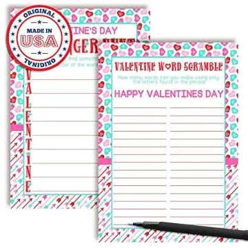 Valentine's Day Word Scramble Scavenger Hunt Holiday Fill In Game Cards, Ten 5" x 7" Fill In The Blank Cards by AmandaCreation