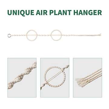 POTEY 601101 Air Plant Hanger - Air Plants Holders for Tillandsia Display 1 Pack Handmade Cotton Rope Hanging Air Plant Holders for Home Decor for 2 Air Plants, 41.3'',Ivory