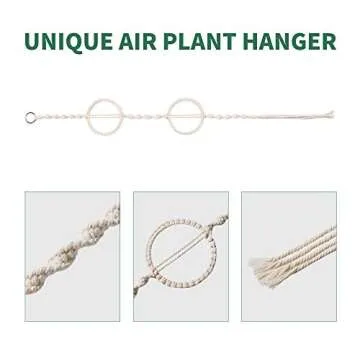 POTEY 601101 Air Plant Hanger - Air Plants Holders for Tillandsia Display 1 Pack Handmade Cotton Rope Hanging Air Plant Holders for Home Decor for 2 Air Plants, 41.3'',Ivory