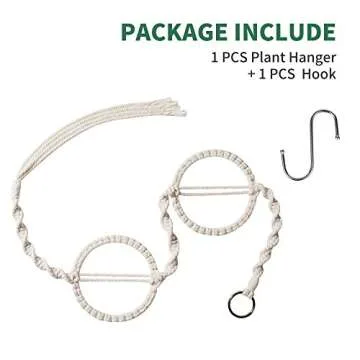 POTEY 601101 Air Plant Hanger - Air Plants Holders for Tillandsia Display 1 Pack Handmade Cotton Rope Hanging Air Plant Holders for Home Decor for 2 Air Plants, 41.3'',Ivory