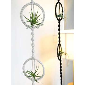POTEY 601101 Air Plant Hanger - Air Plants Holders for Tillandsia Display 1 Pack Handmade Cotton Rope Hanging Air Plant Holders for Home Decor for 2 Air Plants, 41.3'',Ivory