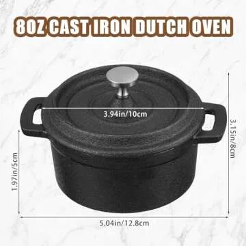 Suttmin 4 Pcs Mini Dutch Oven Small Round Iron Cocotte Black Dutch Oven Pot with Lid and Dual Handle...