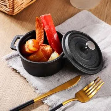 Suttmin 4 Pcs Mini Dutch Oven Small Round Iron Cocotte Black Dutch Oven Pot with Lid and Dual Handles Cast Iron Pot for Stovetop Use Marinate Cook Bake Refrigerate Garlic Roaster BBQ Grill (8 oz)
