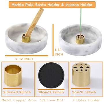 Palo Santo Holder, Natural Marble Incense Burner for Palo Santo Sticks, Handmade Stick Incense Holde...