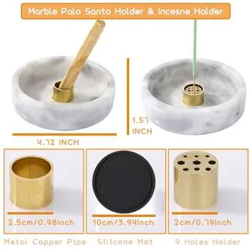 Palo Santo Holder, Natural Marble Incense Burner for Palo Santo Sticks, Handmade Stick Incense Holde...