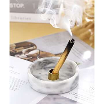 Palo Santo Holder, Natural Marble Incense Burner for Palo Santo Sticks, Handmade Stick Incense Holder Ideal for Smudging, Incense Burning, Decoration (Natural White&Grey)