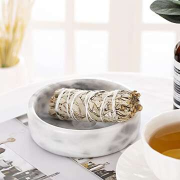 Palo Santo Holder, Natural Marble Incense Burner for Palo Santo Sticks, Handmade Stick Incense Holder Ideal for Smudging, Incense Burning, Decoration (Natural White&Grey)