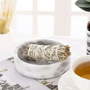 Palo Santo Holder, Natural Marble Incense Burner for Palo Santo Sticks, Handmade Stick Incense Holder Ideal for Smudging, Incense Burning, Decoration (Natural White&Grey)