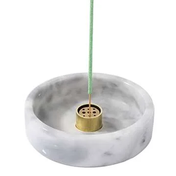 Palo Santo Holder, Natural Marble Incense Burner for Palo Santo Sticks, Handmade Stick Incense Holder Ideal for Smudging, Incense Burning, Decoration (Natural White&Grey)