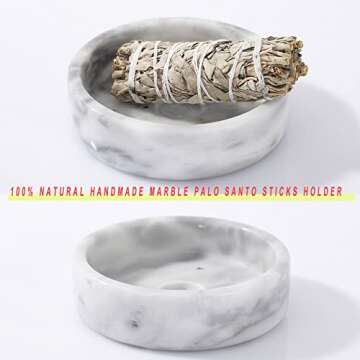Palo Santo Holder, Natural Marble Incense Burner for Palo Santo Sticks, Handmade Stick Incense Holder Ideal for Smudging, Incense Burning, Decoration (Natural White&Grey)