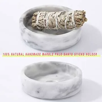 Palo Santo Holder, Natural Marble Incense Burner for Palo Santo Sticks, Handmade Stick Incense Holder Ideal for Smudging, Incense Burning, Decoration (Natural White&Grey)