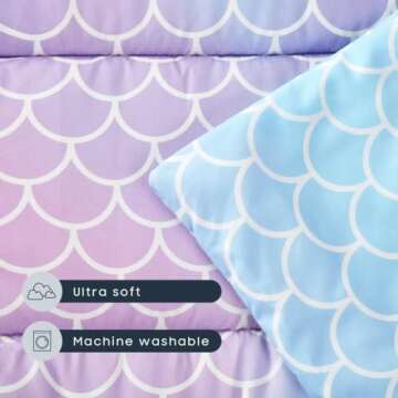 Wake In Cloud - Toddler Nap Mat with Pillow and Blanket, for Kids Girls in Kindergarten Daycare Preschool Pre K, Roll Up Sleeping Bag, Cute Colorful Mermaids, Purple Blue, Extra Long