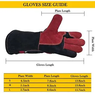 932℉ Leather Welding Gloves for Man Women, Long Sleeve Work Heat Resistant Fire Gloves Oven Mitts for Tig Mig Stick BBQ Fireplace Animal Handling, Wood Stove Tools (Small 14inch)