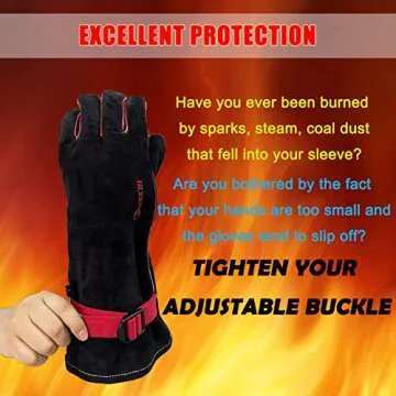 932℉ Leather Welding Gloves for Man Women, Long Sleeve Work Heat Resistant Fire Gloves Oven Mitts for Tig Mig Stick BBQ Fireplace Animal Handling, Wood Stove Tools (Small 14inch)