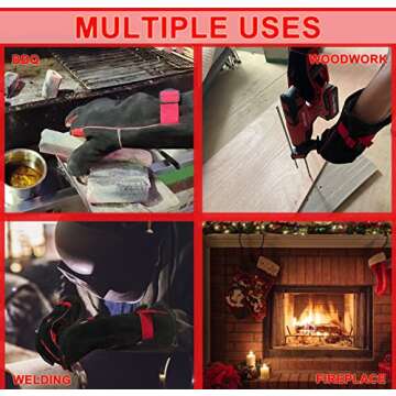 932℉ Leather Welding Gloves for Man Women, Long Sleeve Work Heat Resistant Fire Gloves Oven Mitts for Tig Mig Stick BBQ Fireplace Animal Handling, Wood Stove Tools (Small 14inch)