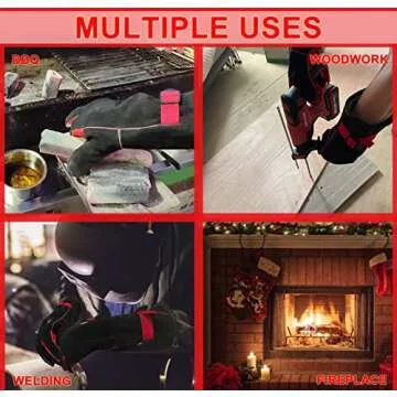 932℉ Leather Welding Gloves for Man Women, Long Sleeve Work Heat Resistant Fire Gloves Oven Mitts for Tig Mig Stick BBQ Fireplace Animal Handling, Wood Stove Tools (Small 14inch)