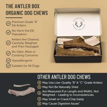 The Antler Box Premium Elk Antler Dog Chews (1 Pound Box) (Large (3 Pieces) Whole/Split Mixed)
