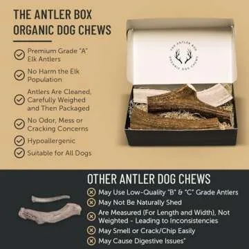 The Antler Box Premium Elk Antler Dog Chews (1 Pound Box) (Large (3 Pieces) Whole/Split Mixed)