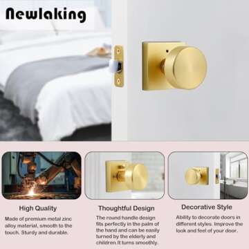 Newlaking Gold Privacy Door Knobs - Modern Satin Brass Round Handles